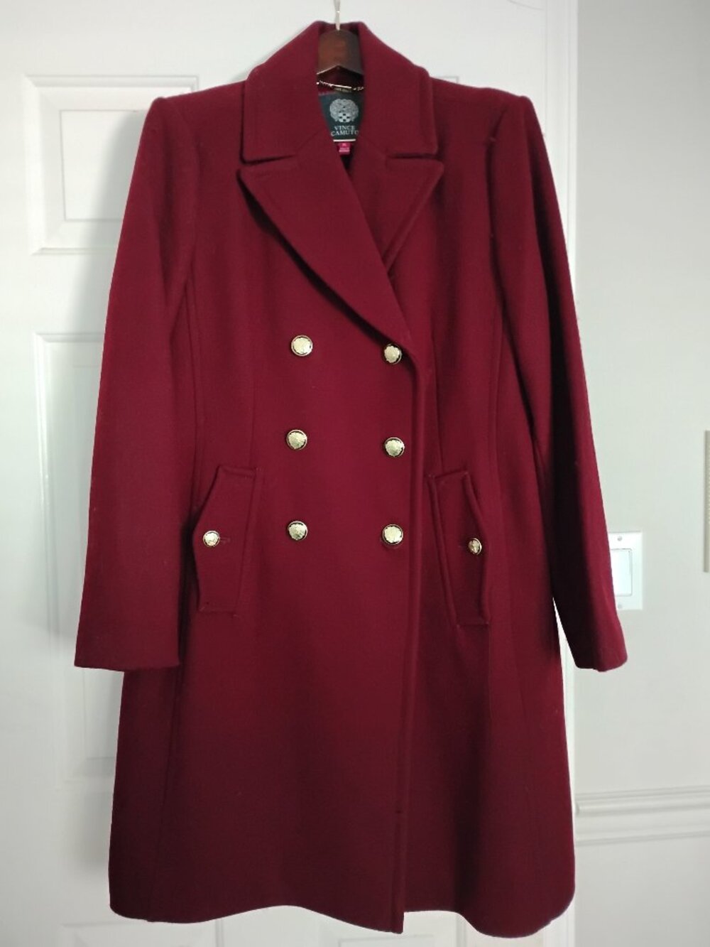 Vince Camuto Burgundy Wool-Blend Double-Breasted Coat XL — NWOT